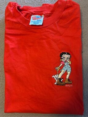 Hanes Red Tee with Betty Boop Embroidered Patch
